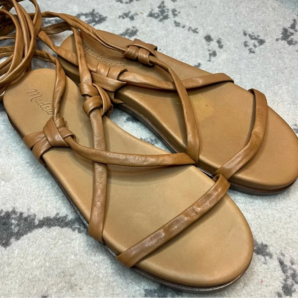 NEW MADEWELL Beachy Strappy Tie Summer Gladiator Faux Leather Tan Sandals